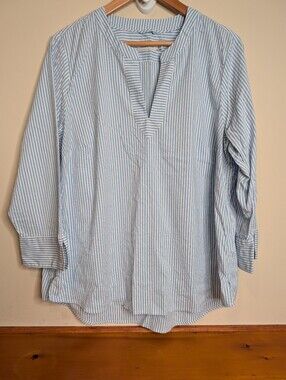 Vineyard Vines Womens Tunic Top XXL Blue White Stripe Split Neck 3/4 Sleeve
